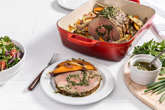 Herb-Stuffed Leg of Lamb with Mint Gremolata
