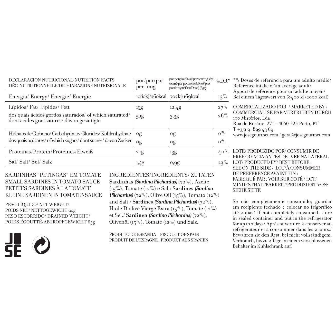 Jose Gourmet Small Sardines in Tomato Sauce, 90g