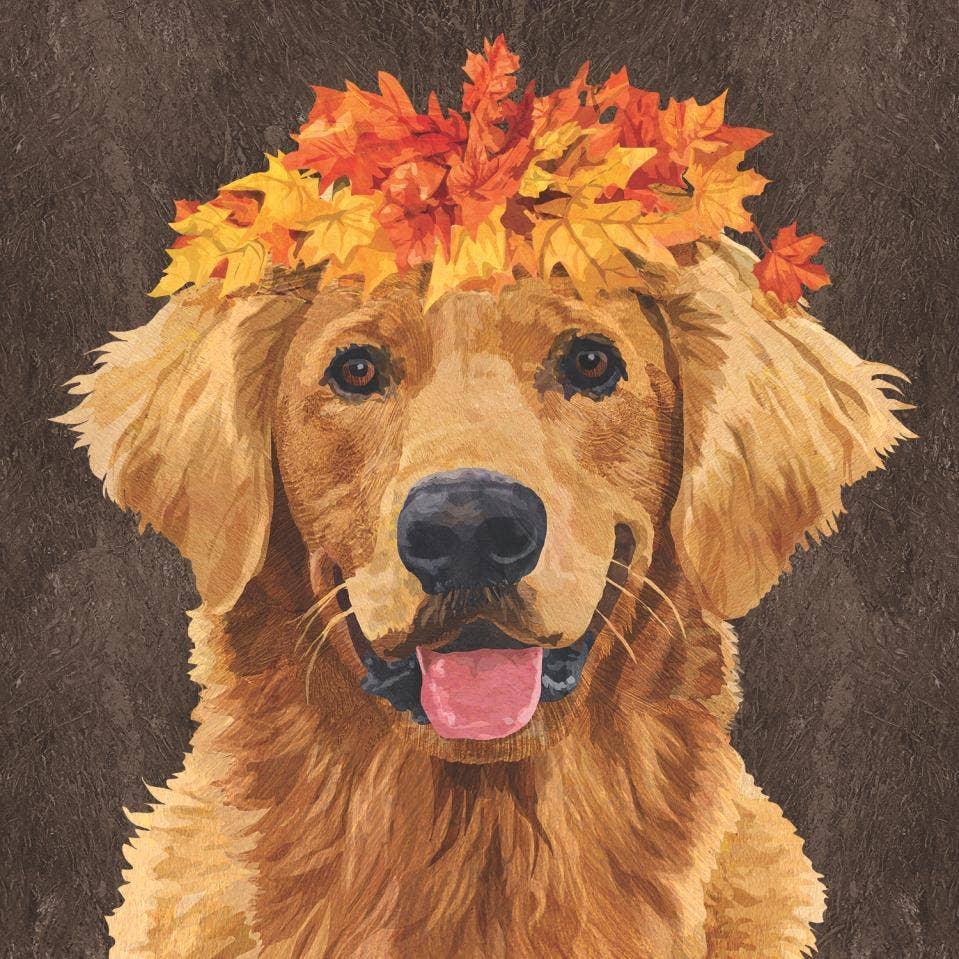 Enzo Golden Retriever With Fall Leaves Paper Cocktail Napkins