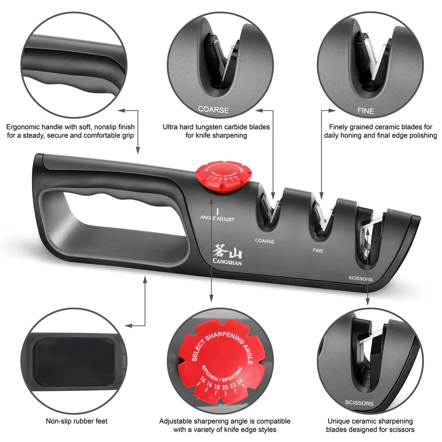 Cangshan 3 Stage Adjustable Knife Sharpener + Scissor Sharpener