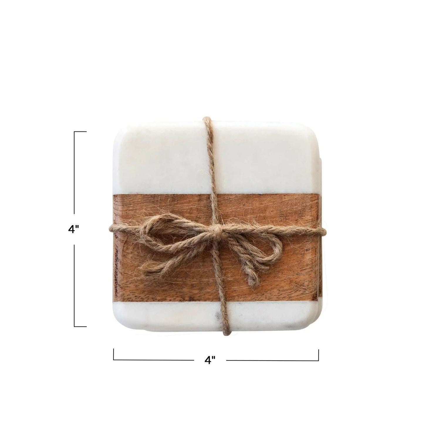 4" Square Marble & Mango Coasters, Set of 4 CREATIVE CO-OP