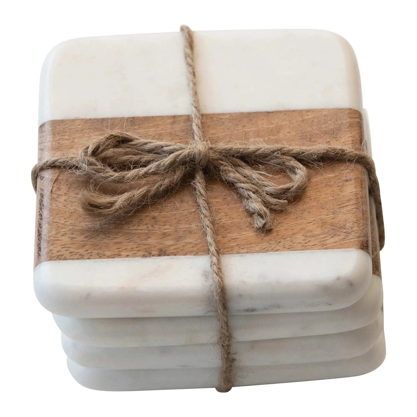 4" Square Marble & Mango Coasters, Set of 4 CREATIVE CO-OP