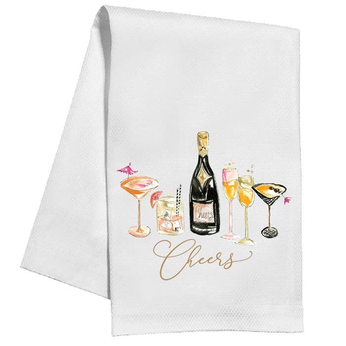 Cheers Champagne Bottle with Glasses Kitchen Towel