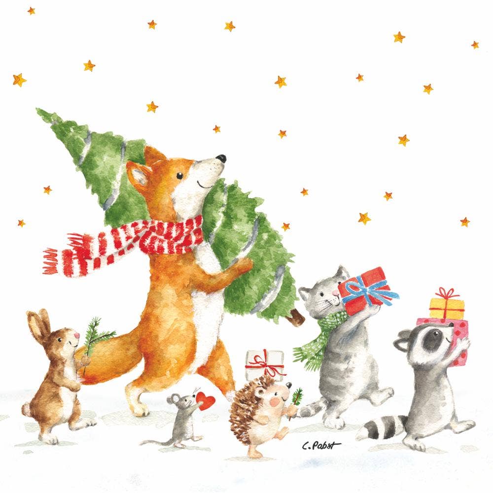 Let's Get It Started Woodland Animal Christmas Paper Cocktail Napkins