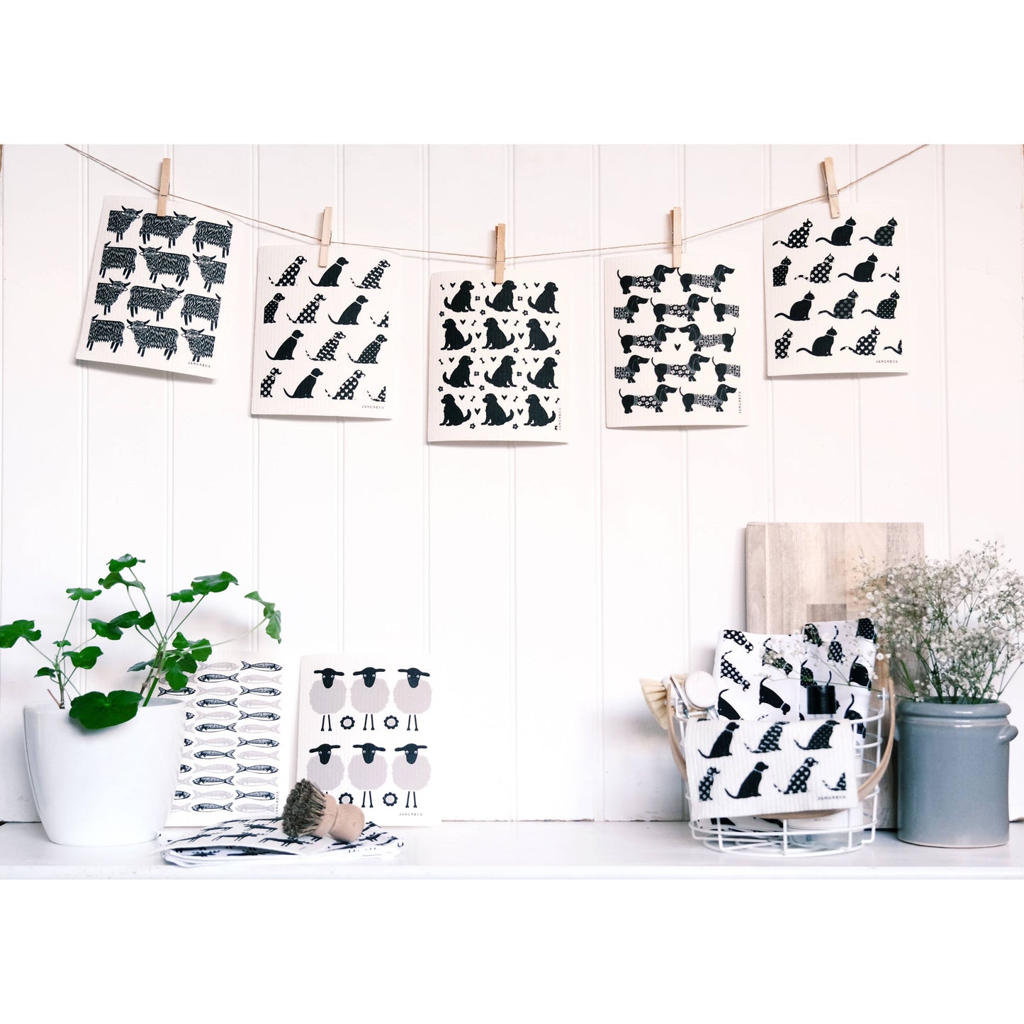 Swedish Dishcloth - Cats - Black