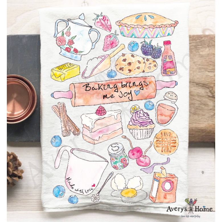 Baking brings me Joy Dessert Cookie Spring Kitchen Towel