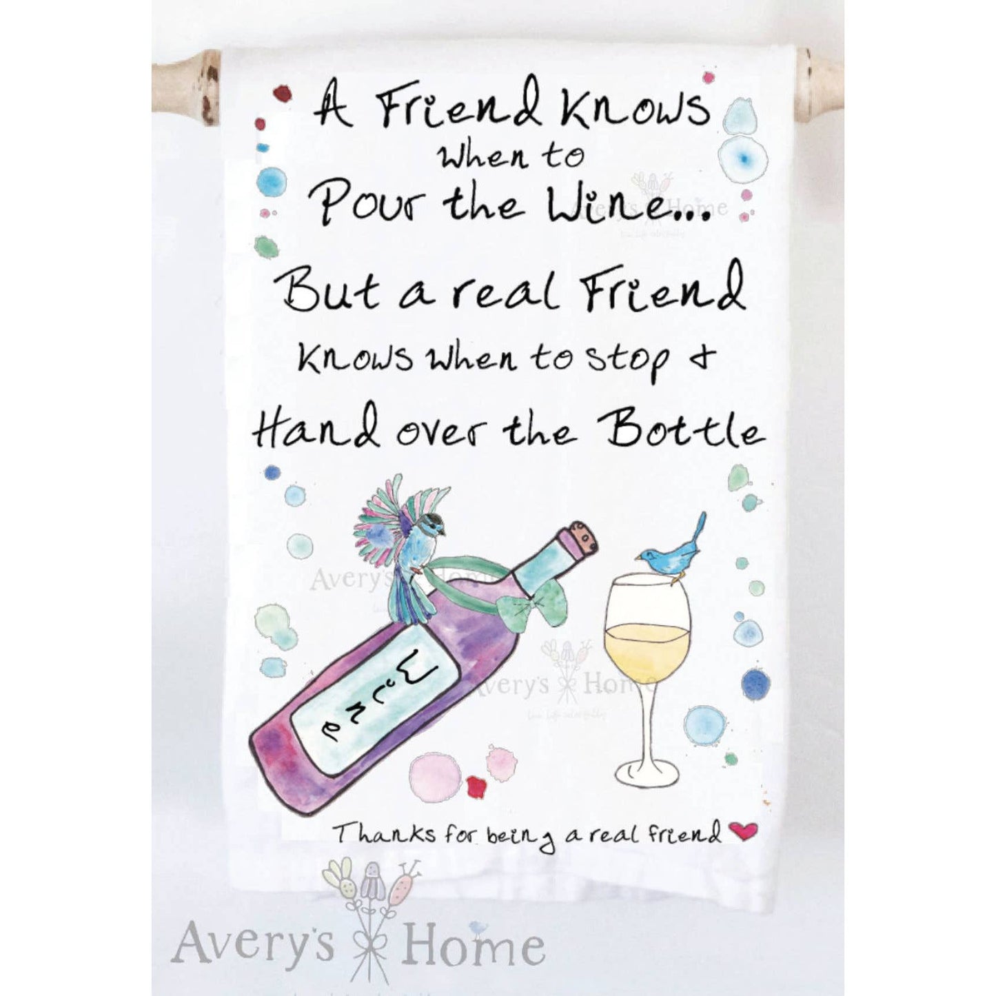 A Friend Pours the Wine Funny Bird Kitchen Towel