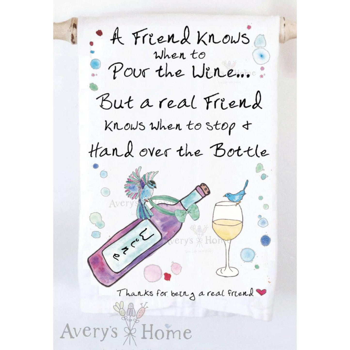 A Friend Pours the Wine Funny Bird Kitchen Towel