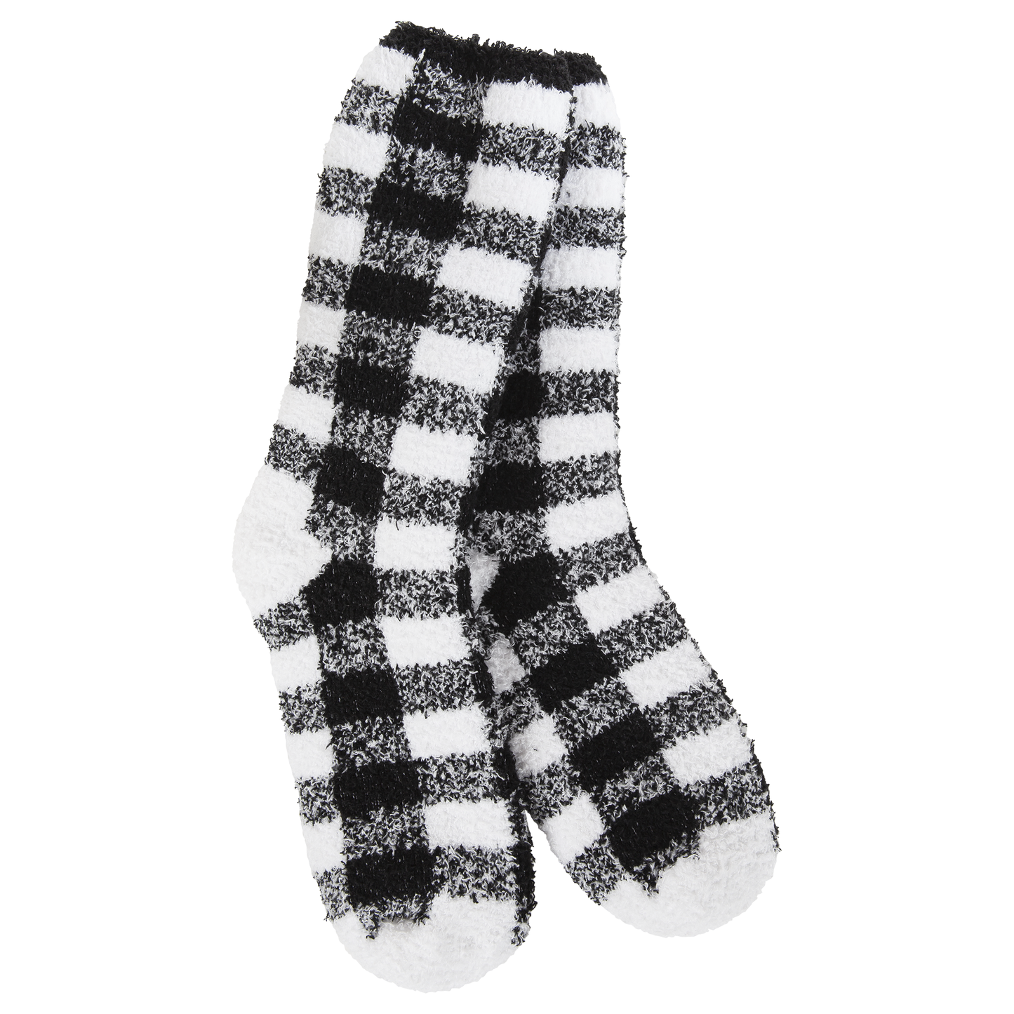 Knit Pickin Fireside Crew Socks in Black and White Buffalo Check