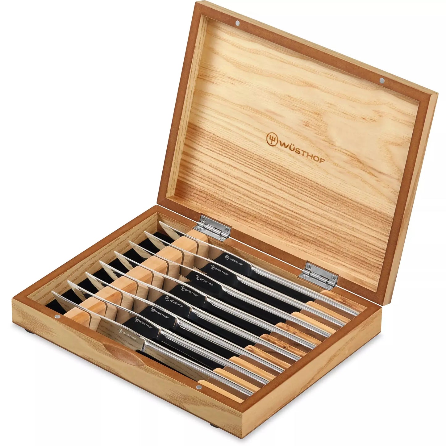 8-Piece Stainless Mignon Steak Knife Set in Olivewood Chest WUSTHOF