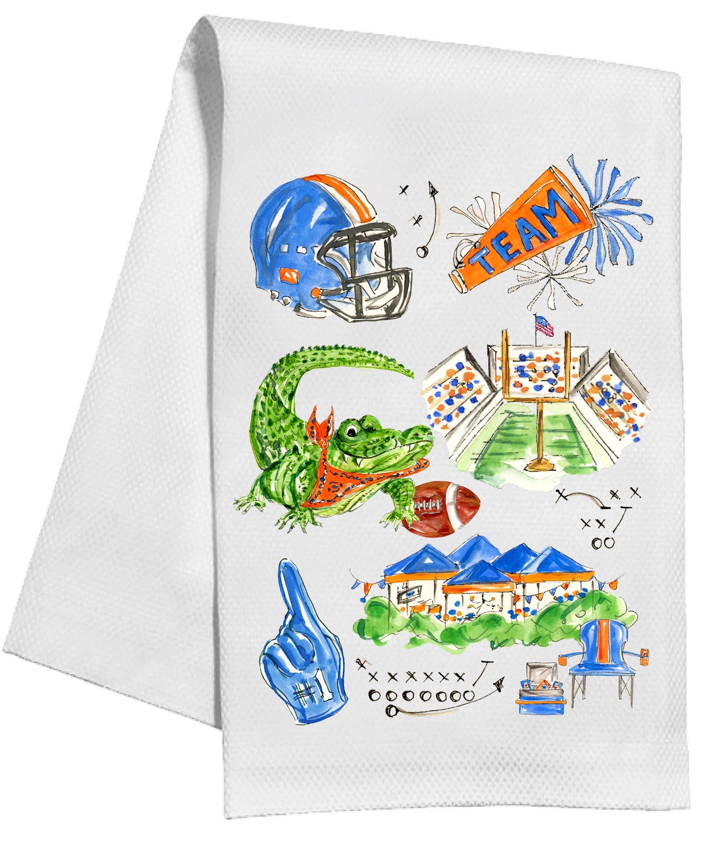 Blue & Orange Gator Football Icons Kitchen Towel