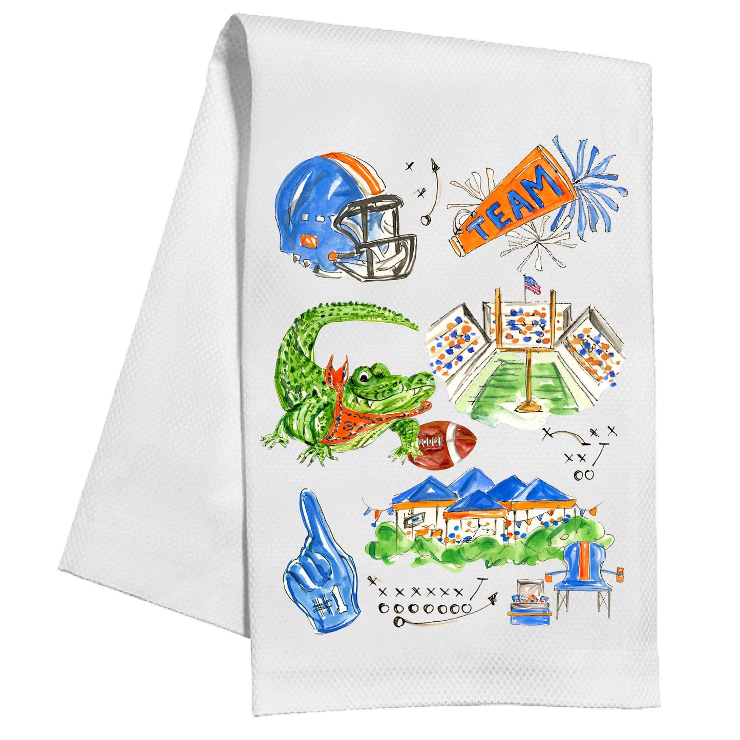Blue & Orange Gator Football Icons Kitchen Towel