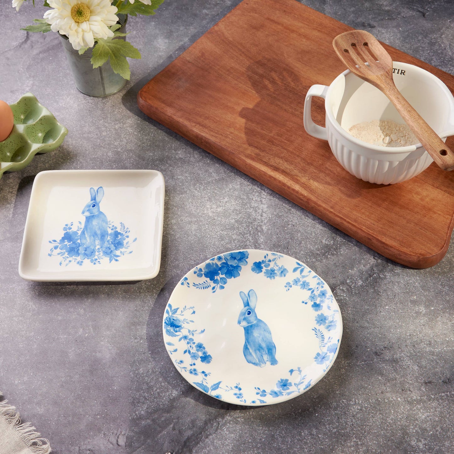 Blue Floral Rabbit Salad Plate
