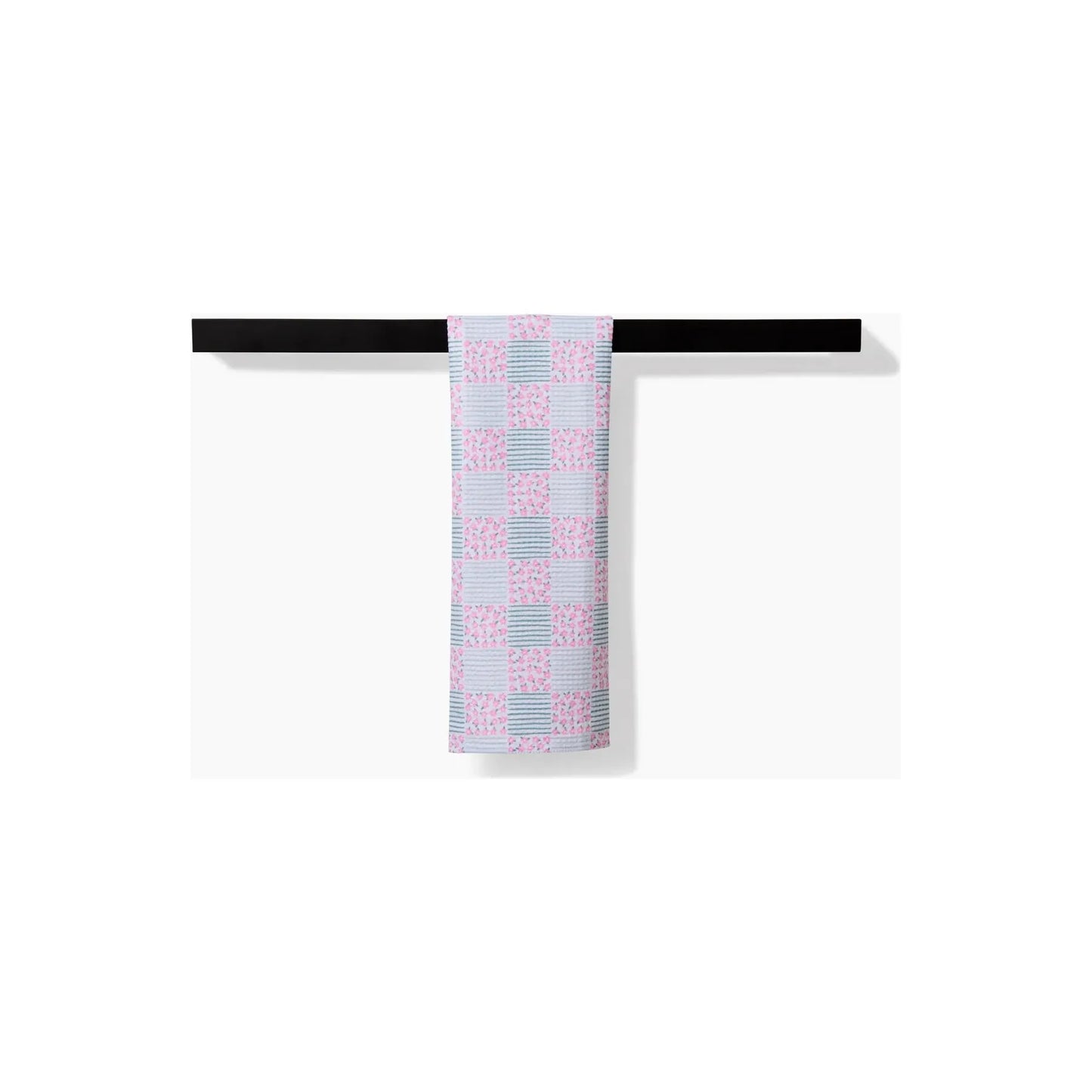 Mini Flowers and Stripes Check Pink and Green Geometry Bar Towel