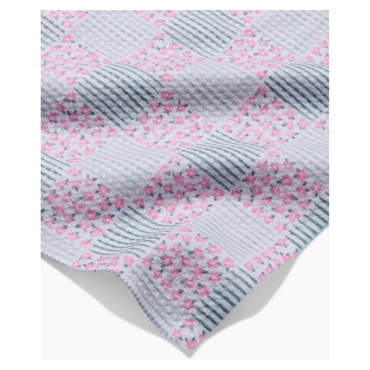 Mini Flowers and Stripes Check Pink and Green Geometry Bar Towel