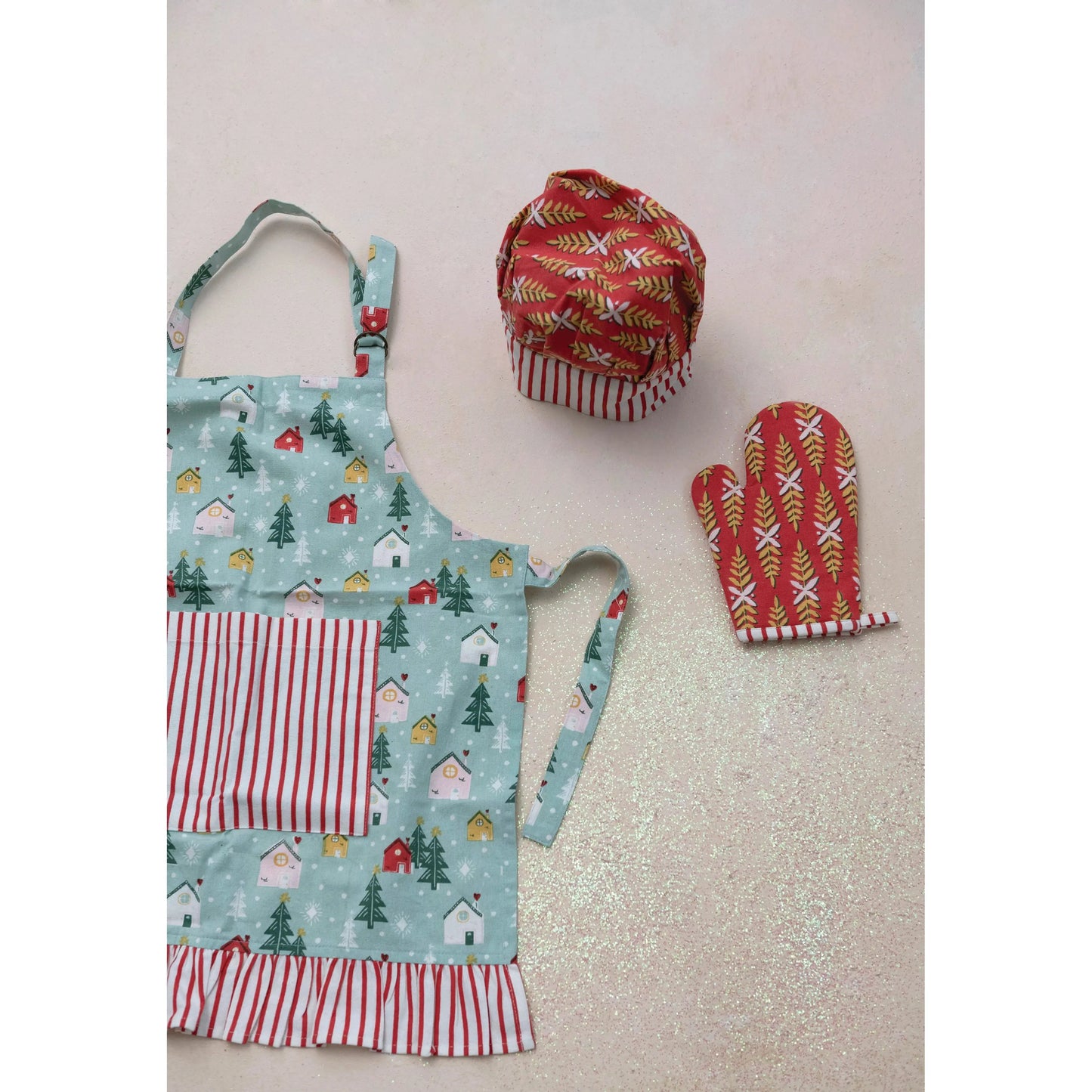 Child Apron, Chef Hat and Hot Mitt, Set of 3 CREATIVE CO-OP