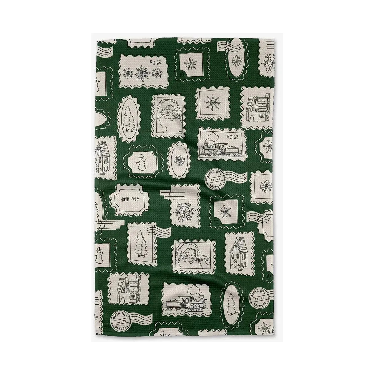 Christmas Stamp Green Tea Towel | Geometry