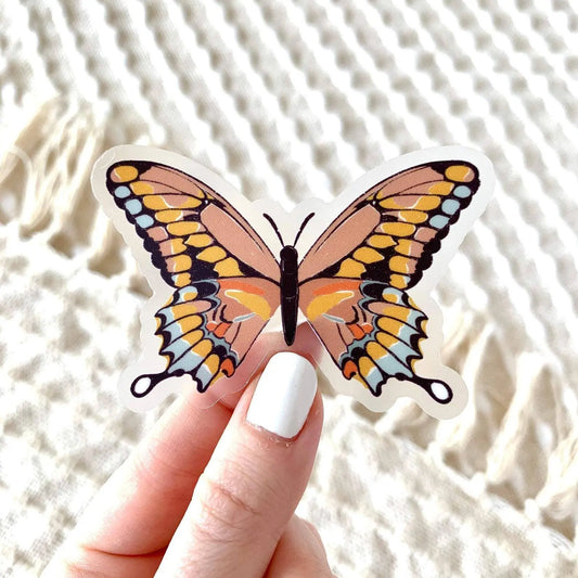Clear Pink Swallowtail Butterfly Sticker, 3x2in  Browns Kitchen