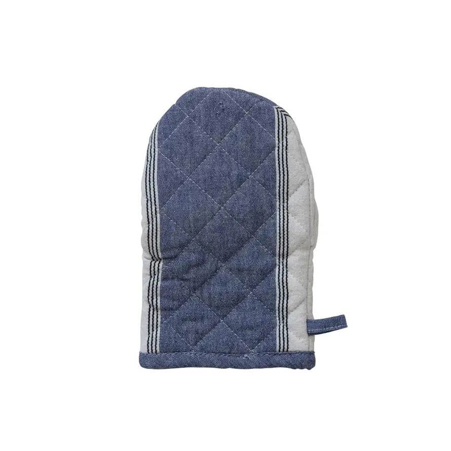 Cotton Oven Mitt w/ Stripes, Blue & White CREATIVE CO-OP