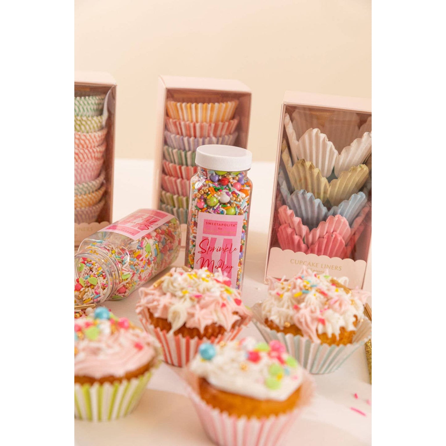 Cupcake Liners: Round Pastel Stripe Browns Kitchen