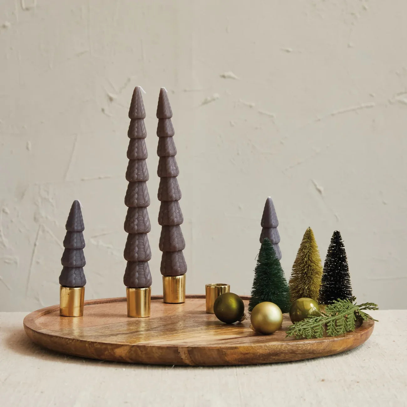 Mango Wood & Aluminum Tray Advent Taper Holder