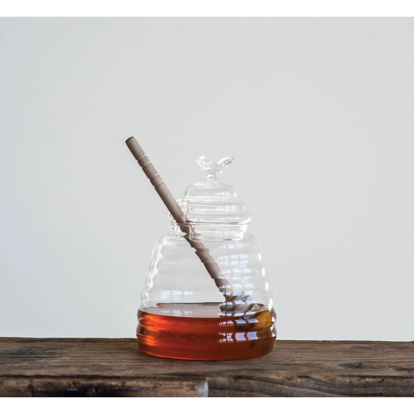 Glass Honey Jar With Wood Honey Dipper CREATIVE CO-OP