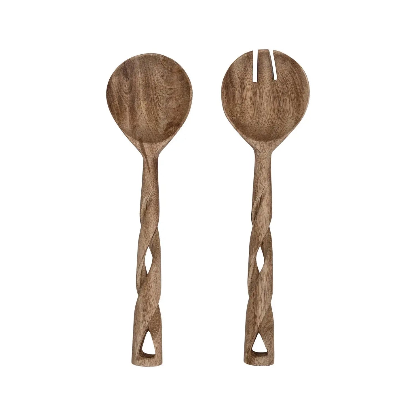 Hand-Carved Mango Wood Salad Servers w/ Twisted Handles CREATIVE CO-OP