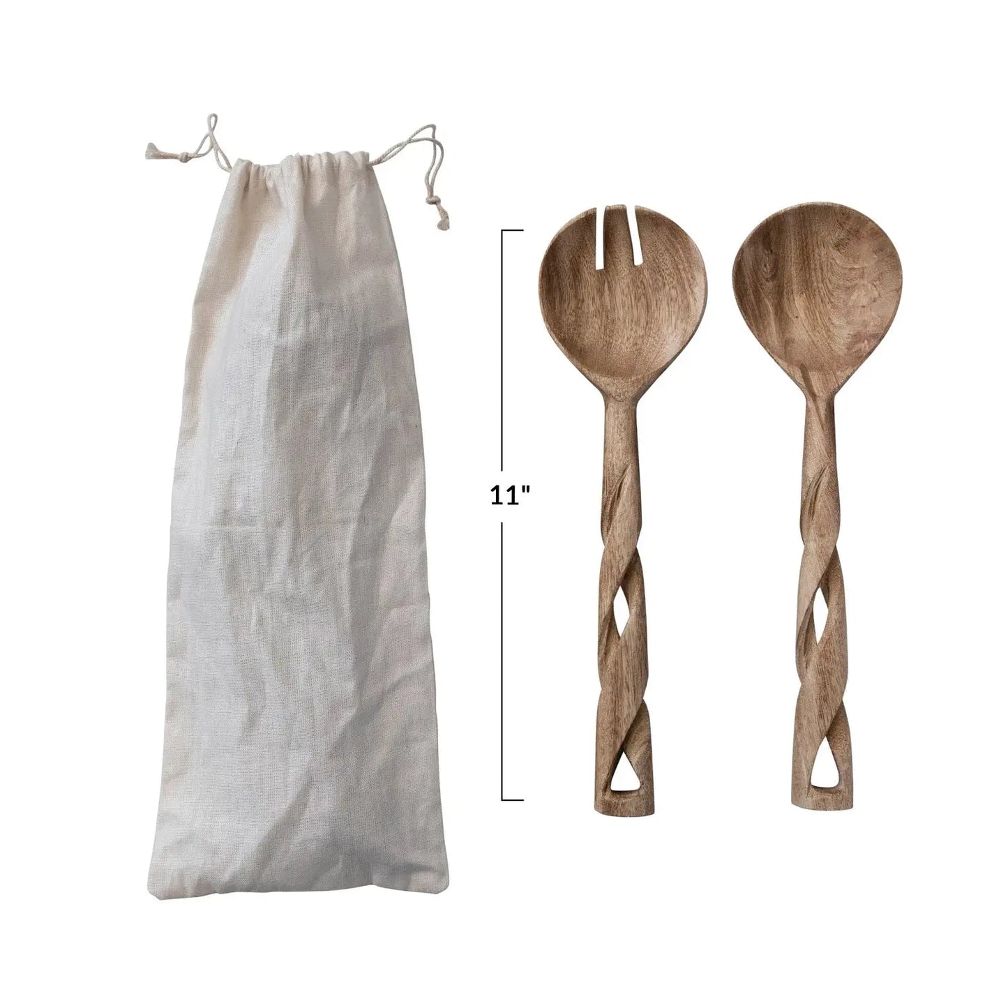 Hand-Carved Mango Wood Salad Servers w/ Twisted Handles CREATIVE CO-OP