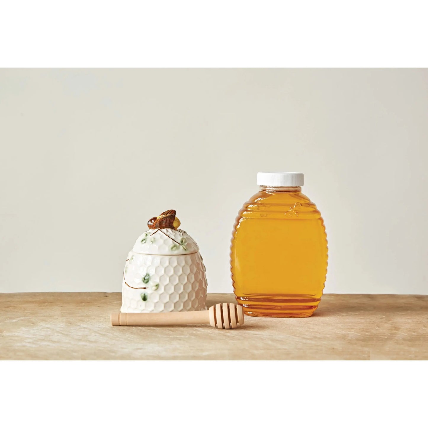 Hand-Painted Honey Jar with Honey Dipper CREATIVE CO-OP
