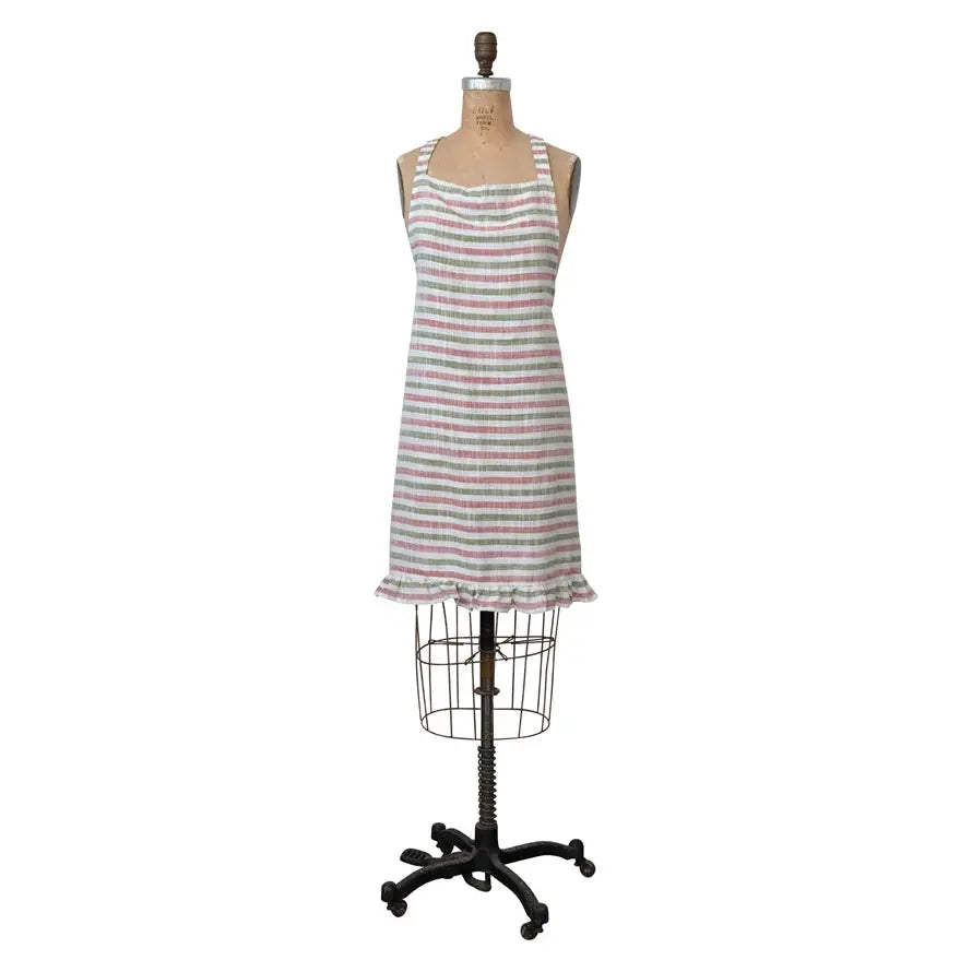 Creative Co Op Holiday Woven Cotton Striped Apron with Ruffle 32"L x 28"W CREATIVE CO-OP