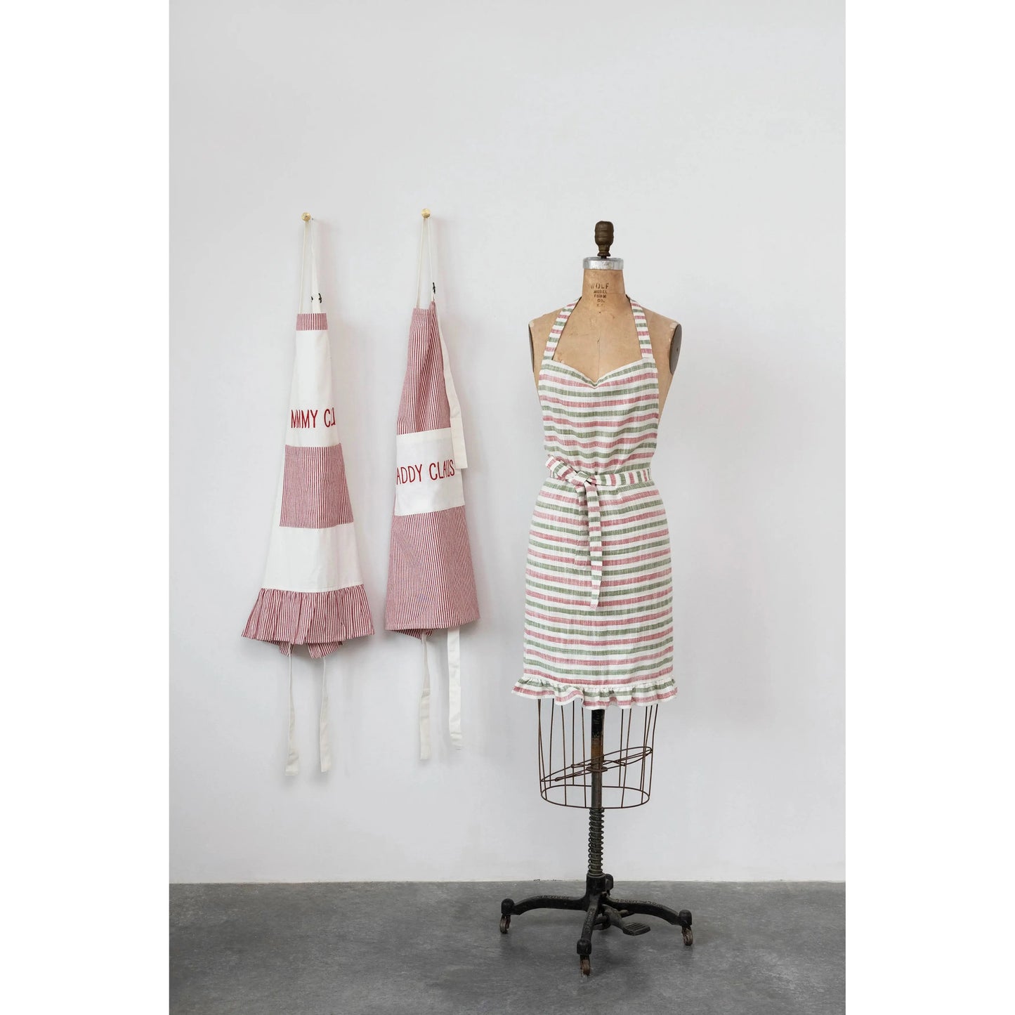 Creative Co Op Holiday Woven Cotton Striped Apron with Ruffle 32"L x 28"W CREATIVE CO-OP