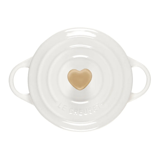 Le Creuset White Round Cocotte with Heart Knob LE CREUSET