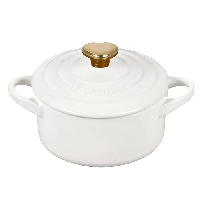 Le Creuset White Round Cocotte with Heart Knob LE CREUSET