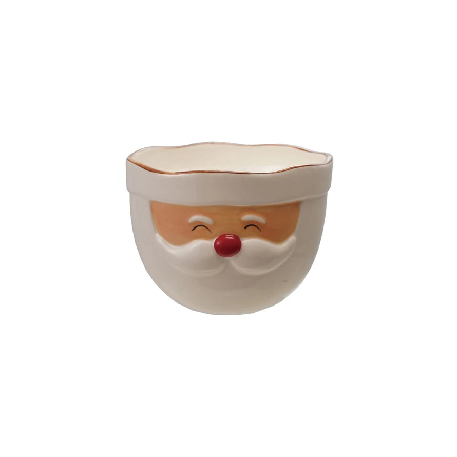 Stoneware Santa Head Shaped Mixing Bowl with Red Rim