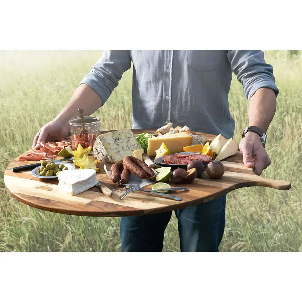 Proteak Large Round Serving Board with Handle 33 x 28 PROTEAK