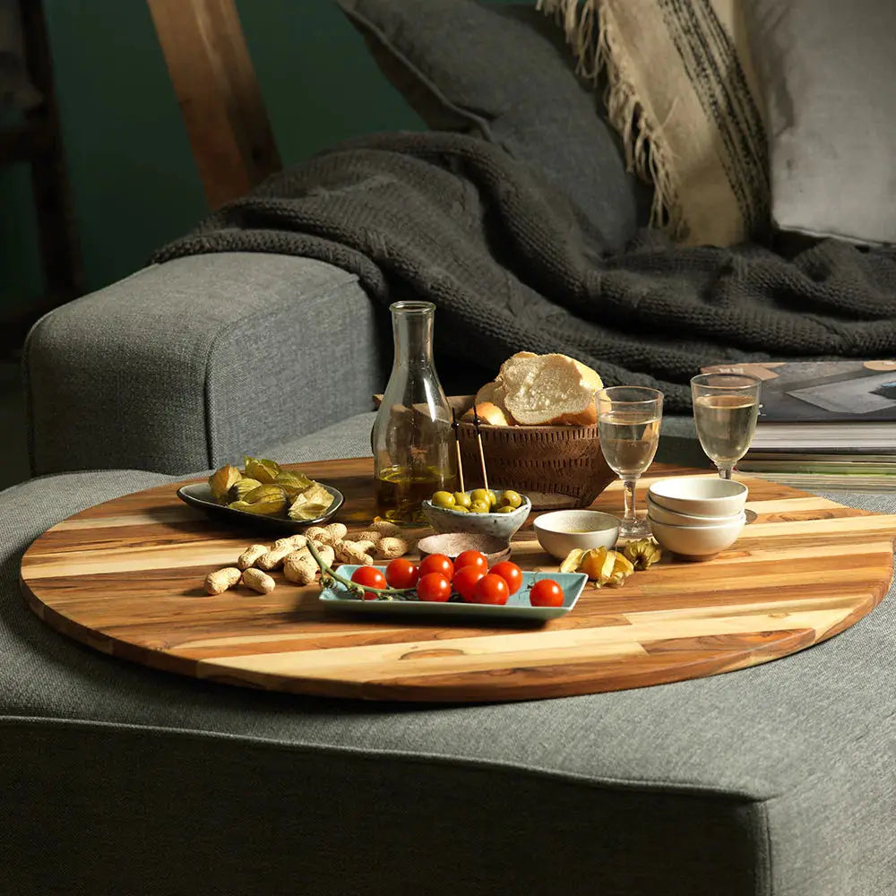 Proteak Large Round Serving Board with Handle 33 x 28 PROTEAK