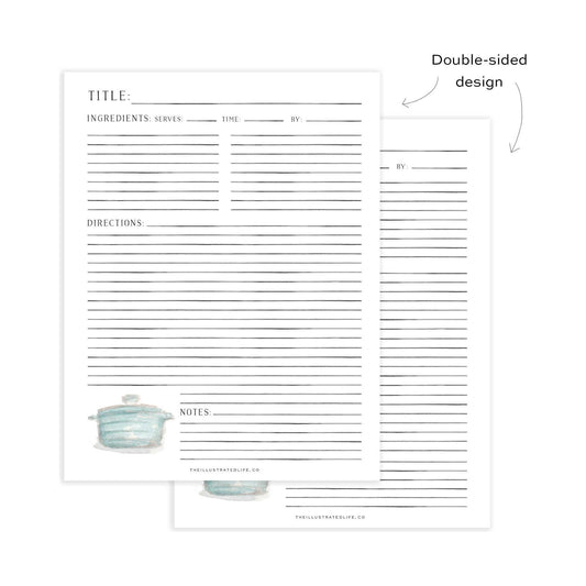 Recipe Binder Filler Pages: Dutch Oven (Blue)  Browns Kitchen
