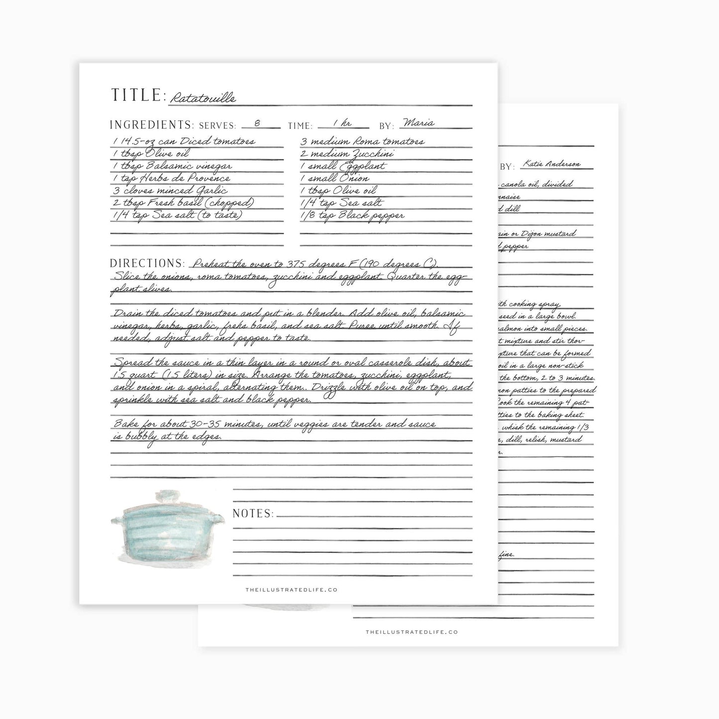 Recipe Binder Filler Pages: Dutch Oven (Blue)  Browns Kitchen