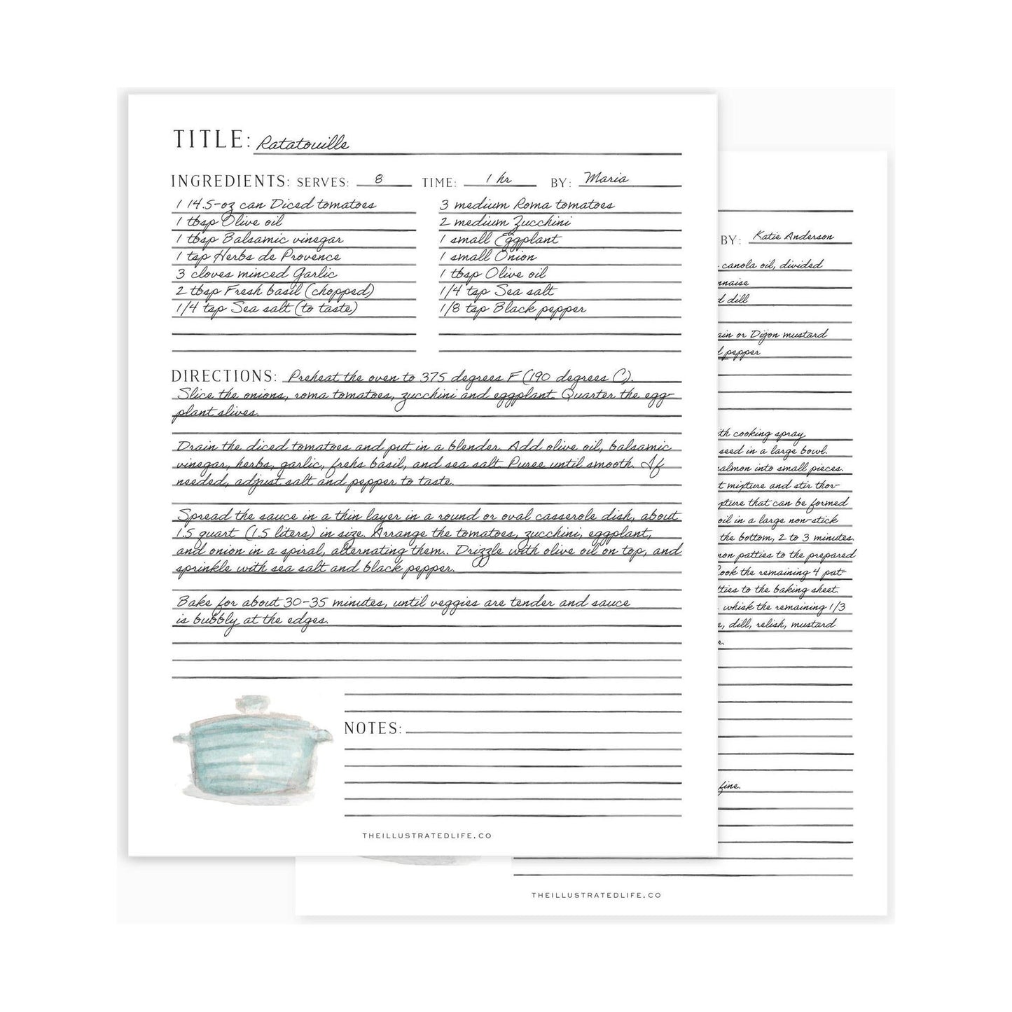 Recipe Binder Filler Pages: Dutch Oven (Blue)  Browns Kitchen