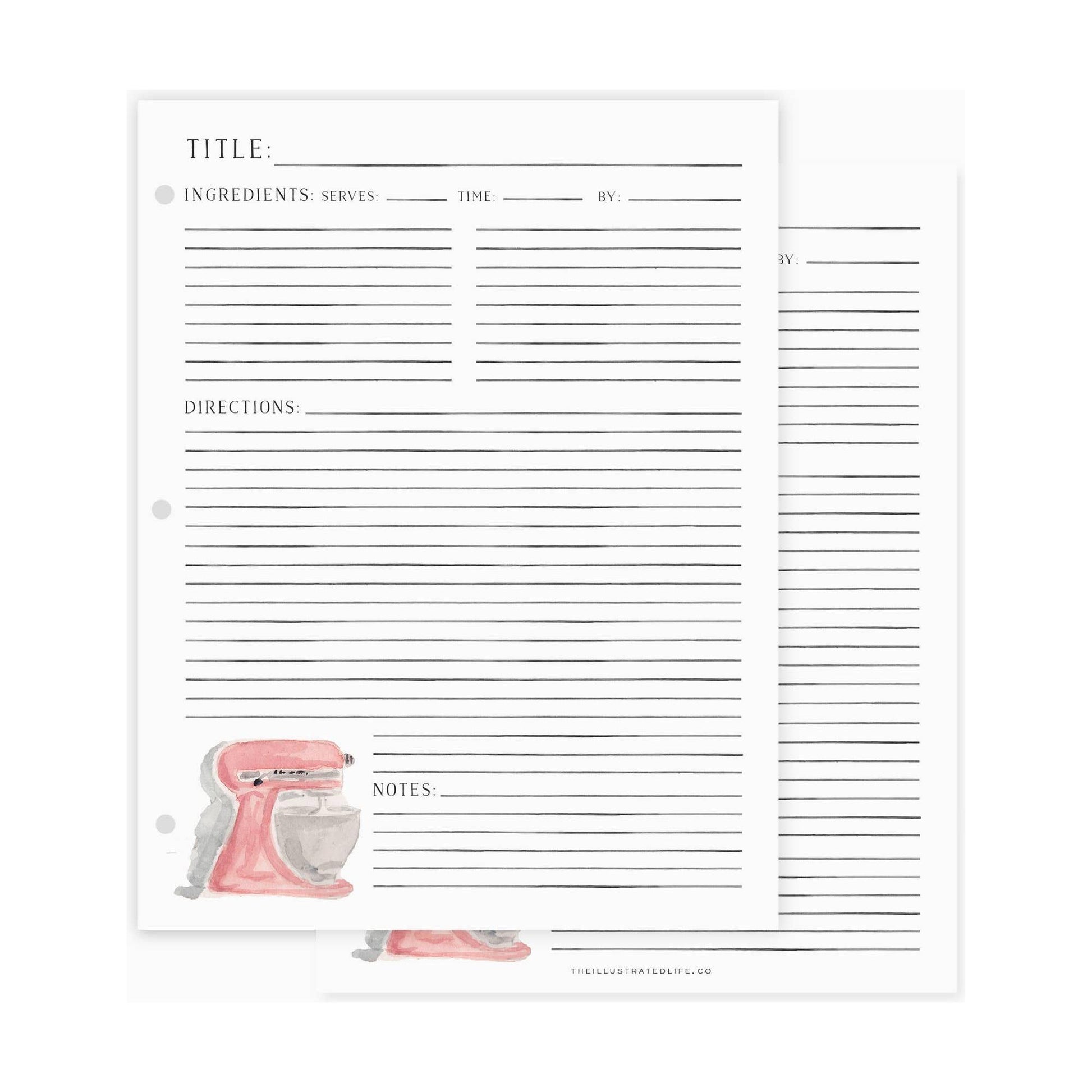 Recipe Binder Filler Pages: Mixer (Pink)  Browns Kitchen
