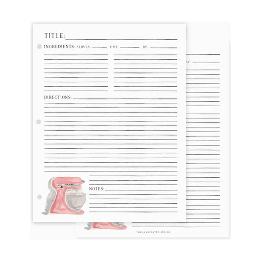 Recipe Binder Filler Pages: Mixer (Pink)  Browns Kitchen