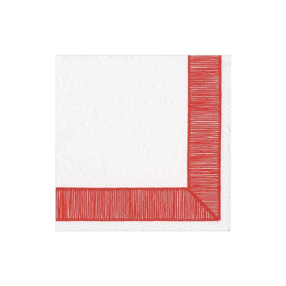 Ribbon Border Paper Cocktail Napkins in Red - 20 Per Package Caspari