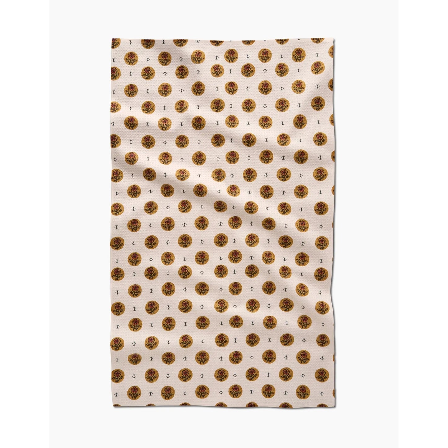 Artisanal Floral Cream Geometry Tea Towel