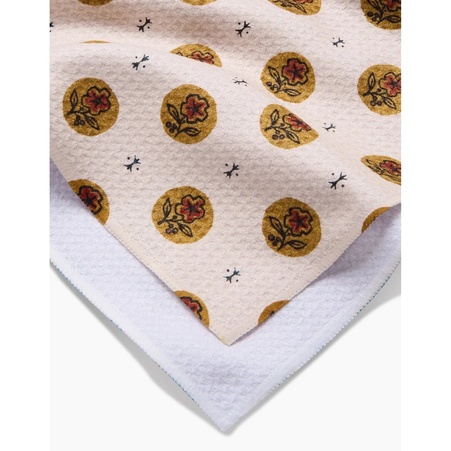 Artisanal Floral Cream Geometry Tea Towel