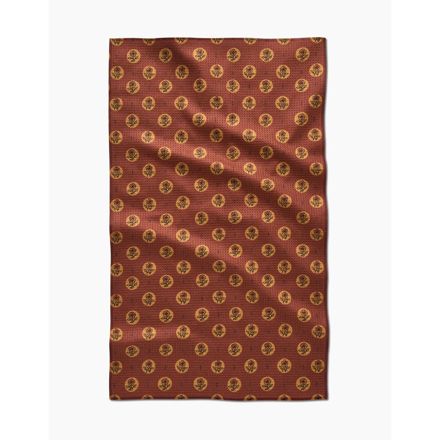 Artisanal Floral Orange Geometry Tea Towel