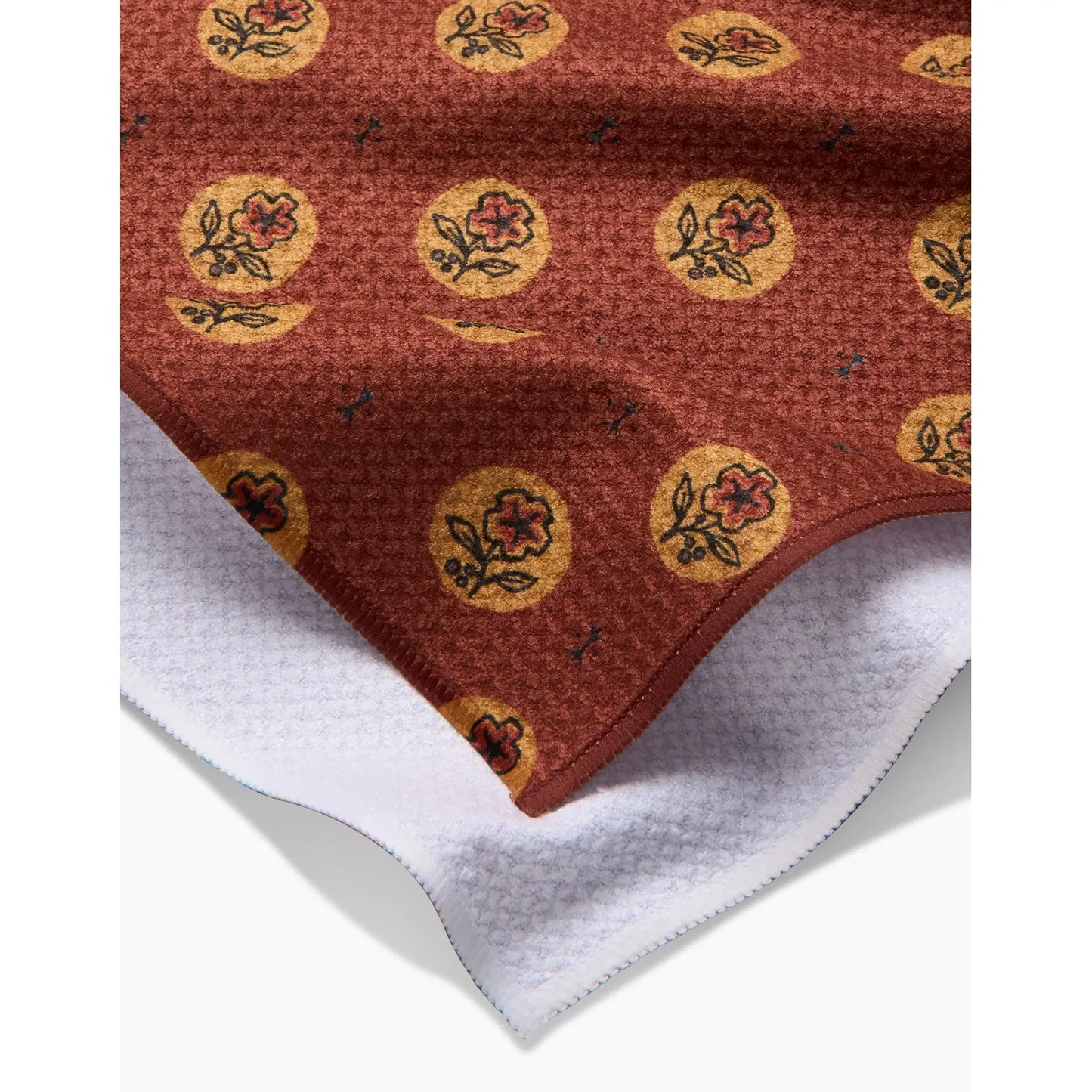 Artisanal Floral Orange Geometry Tea Towel