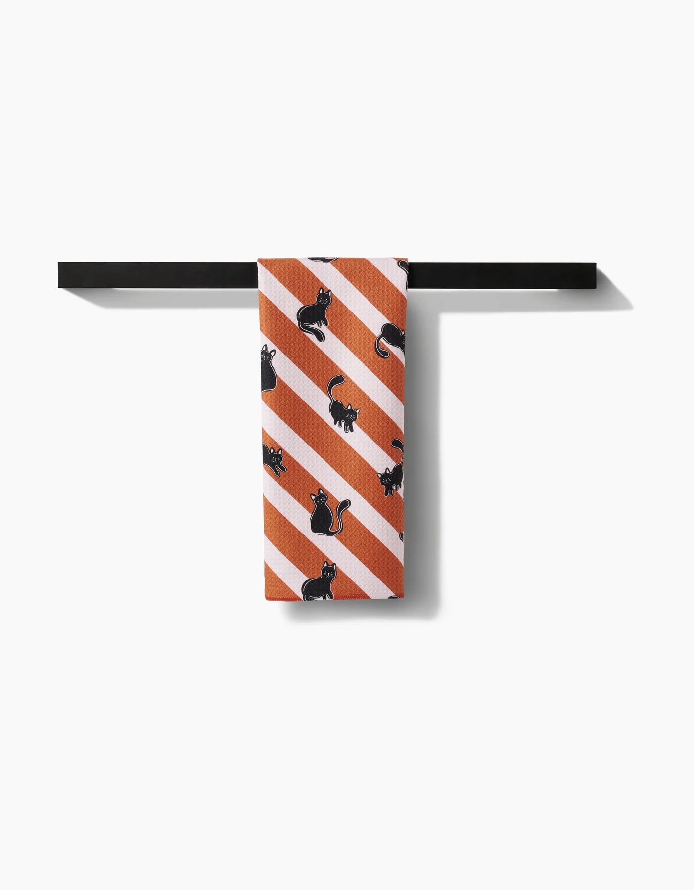 Orange Striped Black Cats Geometry Tea Towel