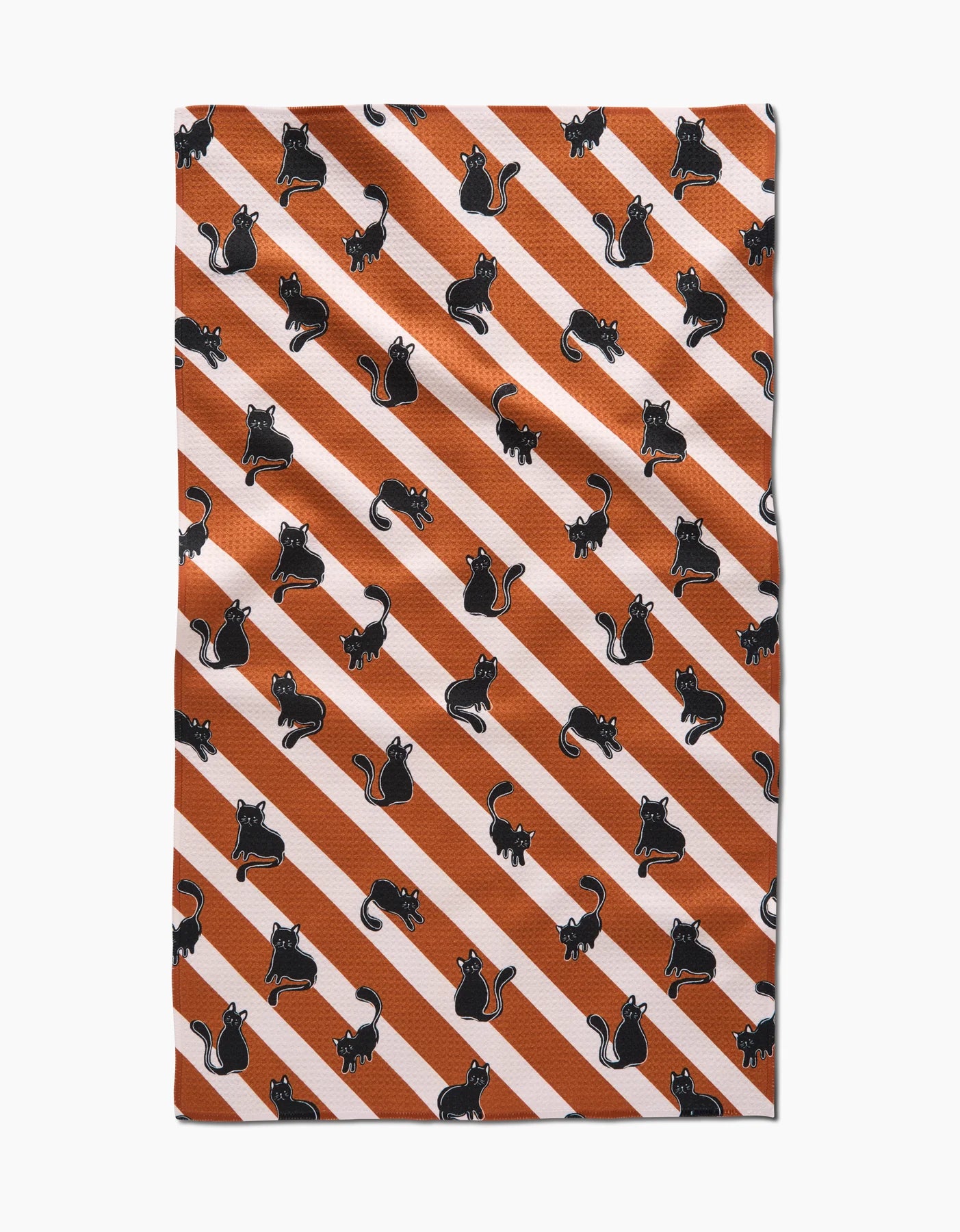Orange Striped Black Cats Geometry Tea Towel
