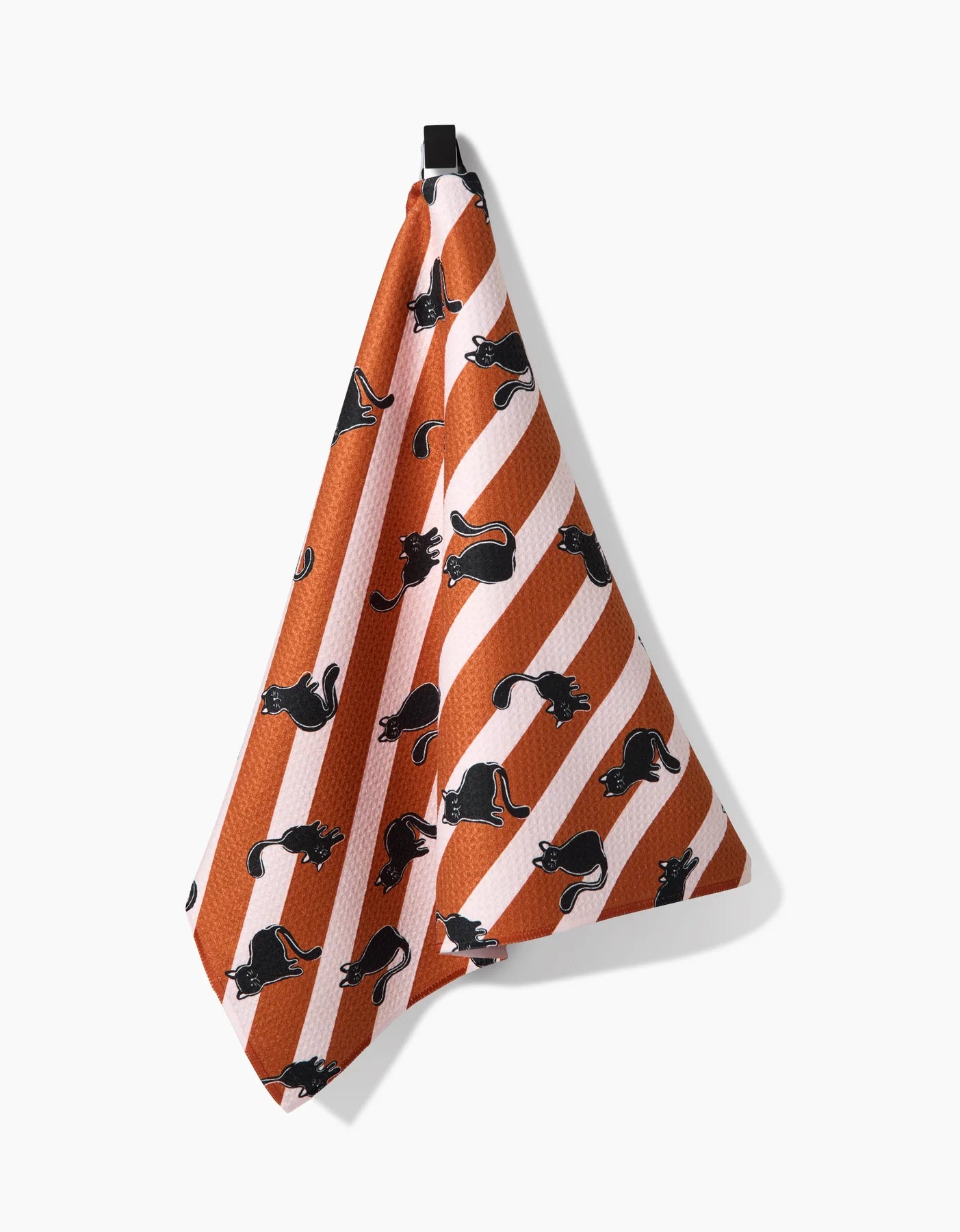 Orange Striped Black Cats Geometry Tea Towel