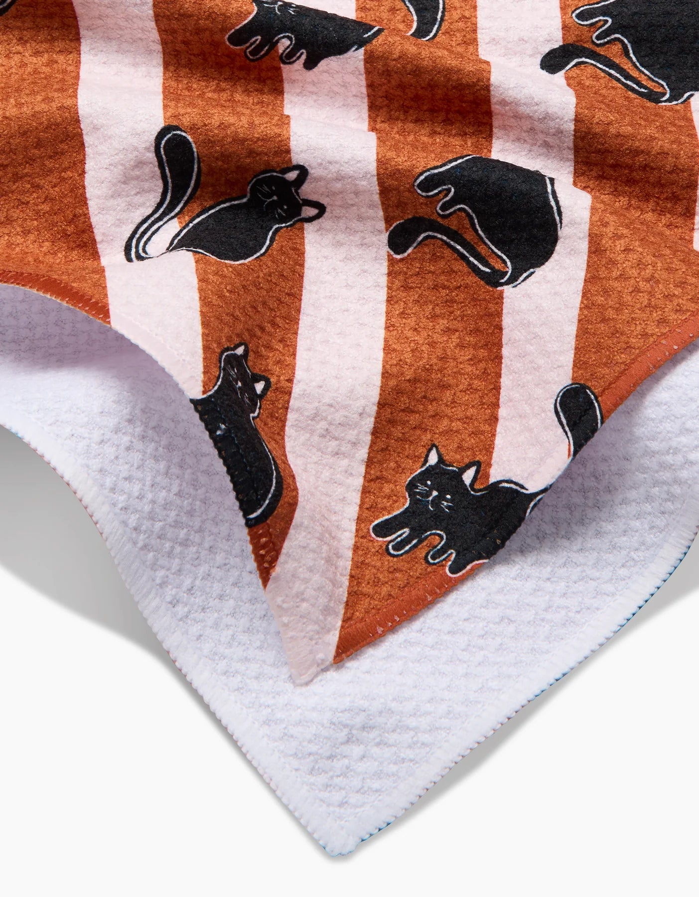 Orange Striped Black Cats Geometry Tea Towel